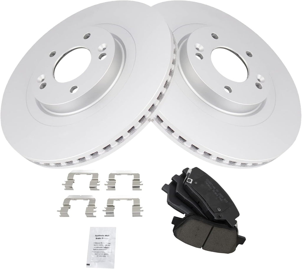 TRQ Front Brake Pad and Rotor Set Ceramic Coated Vented Rotors Compatible with 2013-2018 Hyundai Santa Fe Sport 2014-2015 Kia Sorento