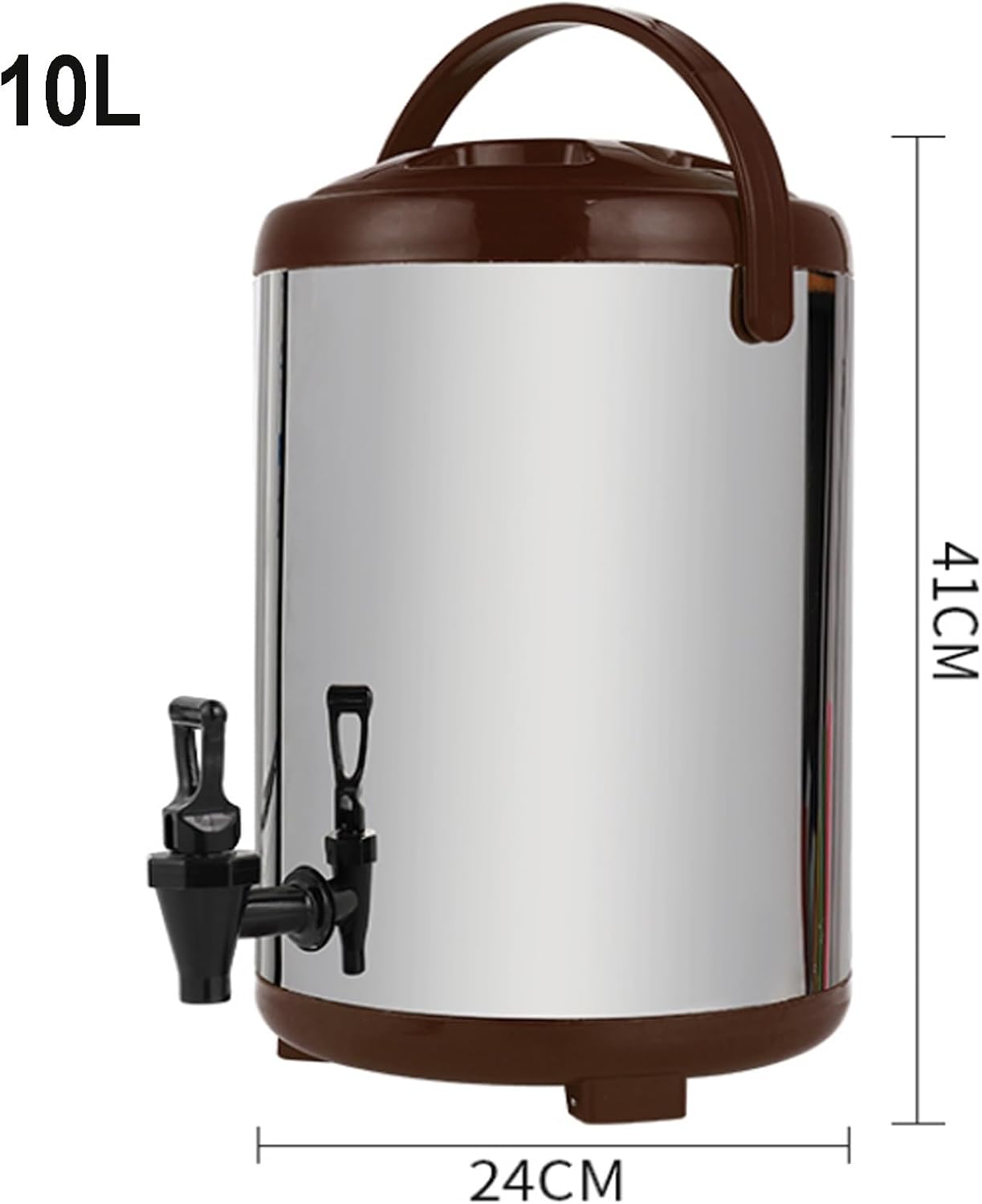 Stainless Steel Insulated Food Containers, Insulated Beverage Dispenser Hot Water Urn with Faucet Tea Dispenser for Catering (Brown 10L)