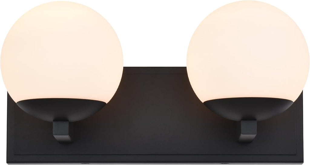 Black Bathroom Vanity Light Fixtures, 2-Light Globe Bathroom Lighting Fixtures Over Mirror, Modern Wall Lights for Living Room, Long Backplate, Standard E26 Base, Textured Black