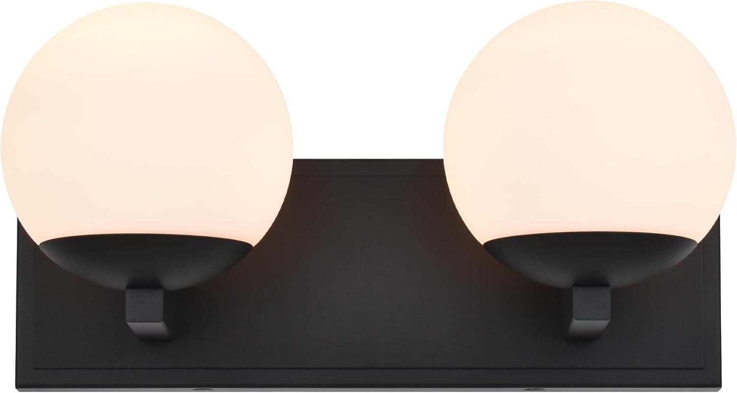 Black Bathroom Vanity Light Fixtures, 2-Light Globe Bathroom Lighting Fixtures Over Mirror, Modern Wall Lights for Living Room, Long Backplate, Standard E26 Base, Textured Black