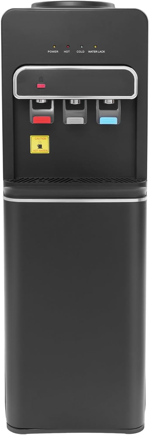 Bottom Loading Water Cooler Dispenser 3 Temperature Settings Hot, Cold & Room Water, Water Dispenser for 3 or 5 Gallon Bottles Heating Capacity 1.32Gal/H, Cooling 0.53Gal/H (Black 550W)