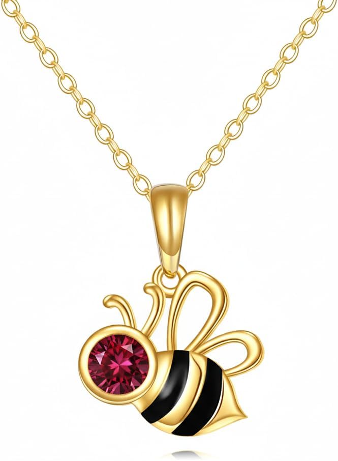 DOVRAN Real Solid Gold Birthstone Butterfly/Dragonfly/Bee/Hummingbird Necklace for Women Yellow Gold Animal Pendant for Christmas Dainty Jewelry Birthday Gifts for Mom Wife
