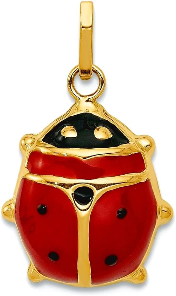 JewelryWeb 14k Yellow Gold Hollow Polished Enameled Ladybug Charm 19x11mm Wide Pendant Necklace for Women