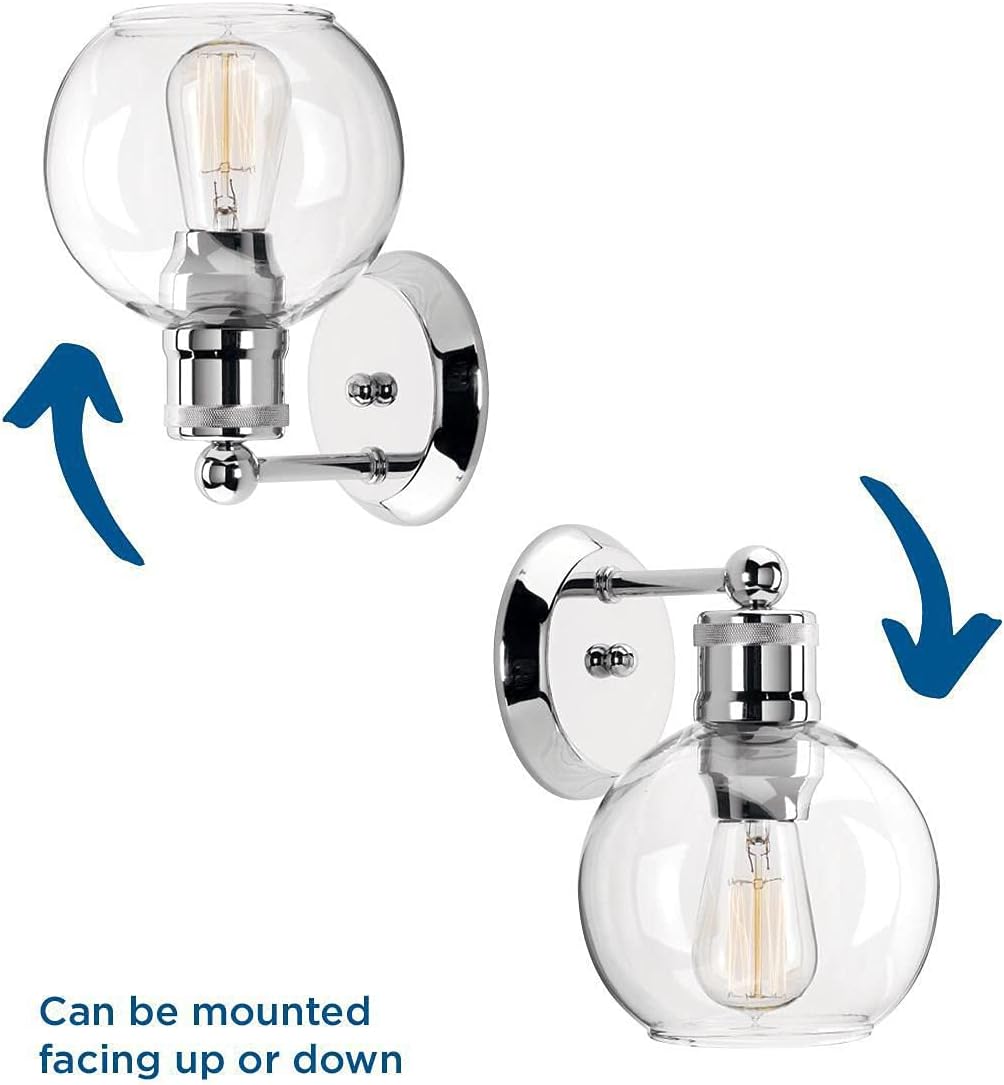 Progress Lighting Hansford Collection 1-Light Clear Glass Coastal Bath Vanity Light Polished Nickel