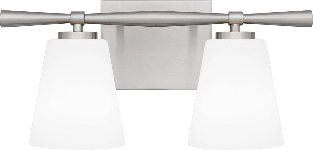 Quoizel Brindley Bath Vanity Lights, 16 Inch 2-Light Brushed Nickel Transitional Bathroom Lighting Fixtures Over Mirror, Opal Etched Glass Shades, Wall Mount Light for Bathroom