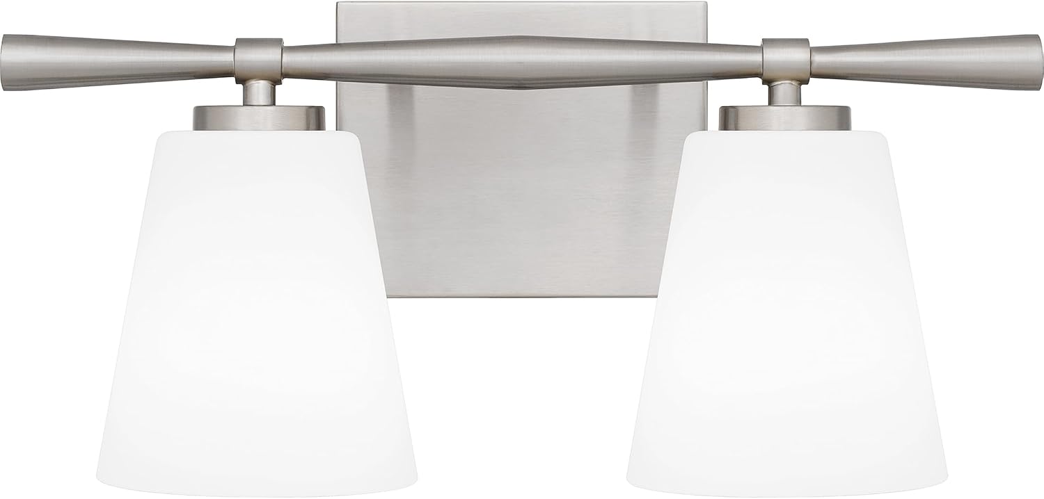 Quoizel Brindley Bath Vanity Lights, 16 Inch 2-Light Brushed Nickel Transitional Bathroom Lighting Fixtures Over Mirror, Opal Etched Glass Shades, Wall Mount Light for Bathroom