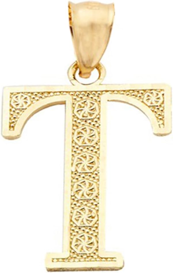LoveBling 10K Yellow Gold Diamond Cut A to Z Alphabet Initial Letter Charm Necklace Pendant (Small Size)
