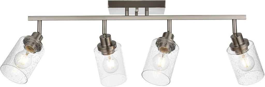 4-Light Brushed Nickel Kitchen Track Lighting Fixtures Ceiling Mount Track Lighting Kit with Bubble Seeded Glass Shade Modern Bathroom Tracking Vanity Lights Ceiling Tracking Accent Shop Light
