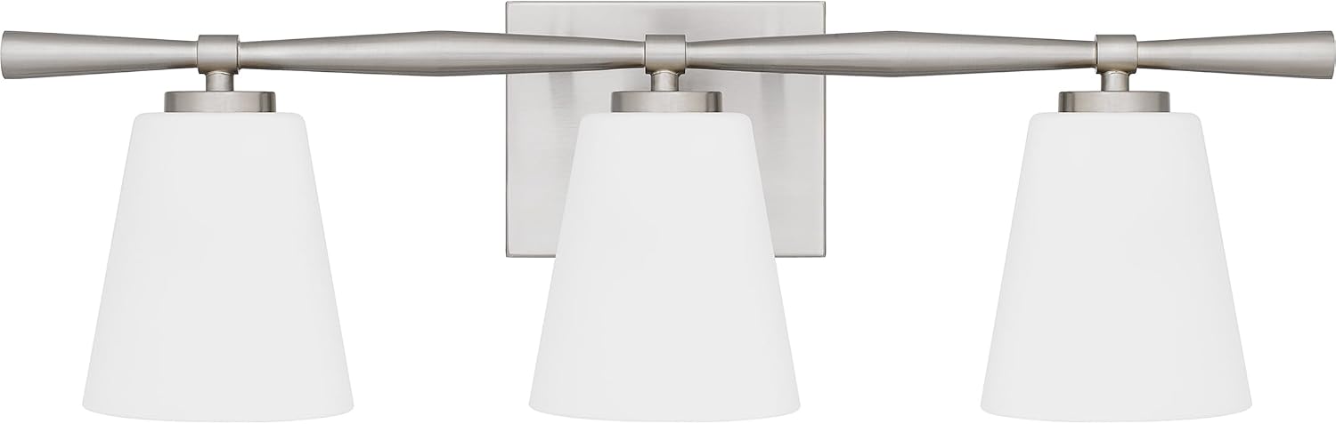 Quoizel Brindley Bath Vanity Lights, 23 Inch 3-Light Brushed Nickel Transitional Bathroom Lighting Fixtures Over Mirror, Opal Etched Glass Shades, Wall Mount Light for Bathroom