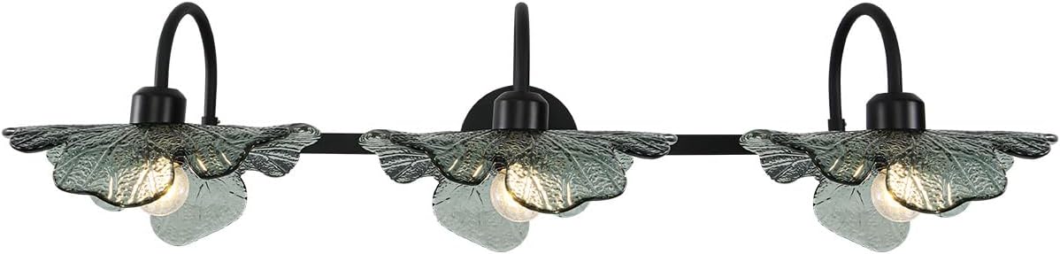Black Bathroom Vanity Light mid Century Wall Sconce 3-Light Bathroom Wall Light Wall lamp with Dark Green Glass Shade Mirror Black Vanity Light Over Mirror for Bedroom Hallway Living Room
