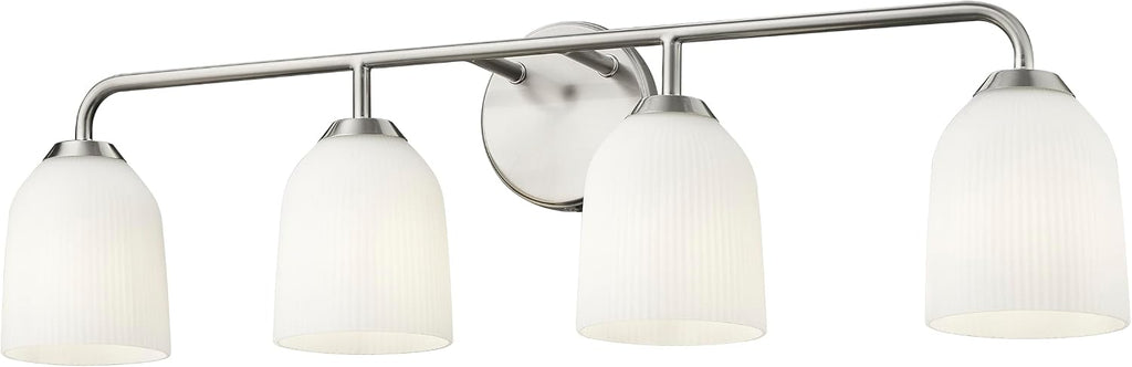 ML Lighting | Norah Collection | 22304-BN | Indoor 4 Light Vanity in Brushed Nickel with Opal Ribbed Glass Shade | Elegant and Versatile Design for Any Bathroom