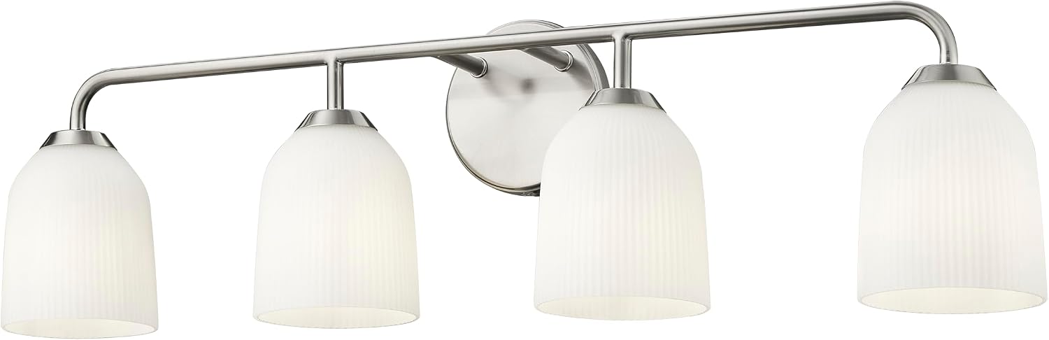 ML Lighting | Norah Collection | 22304-BN | Indoor 4 Light Vanity in Brushed Nickel with Opal Ribbed Glass Shade | Elegant and Versatile Design for Any Bathroom