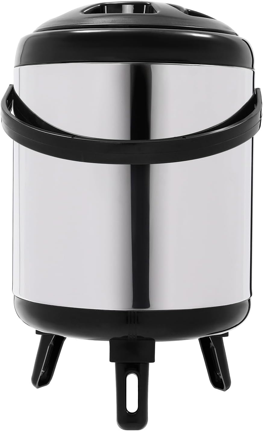 Hot Water Dispenser, 6L Thermal Bucket, Stainless Steel Insulated Beverage Dispenser, Coffee Urn Kettle Boiler Warmer For Outdoor Picnics, Travels, Cafes, Buffets(Black+silver)