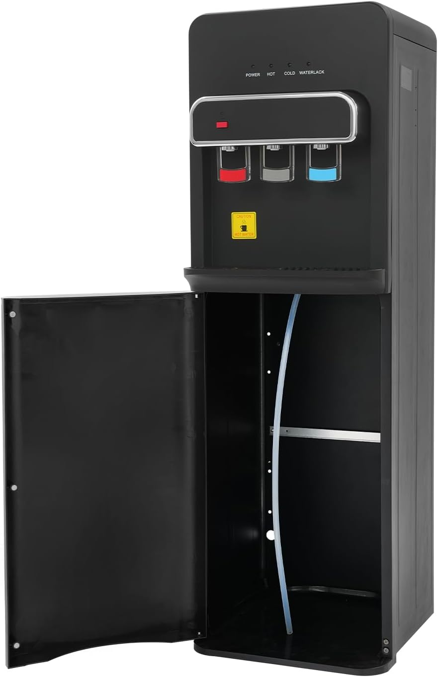 Bottom Loading Water Cooler Dispenser for 3 or 5 Gal Bottles Hot, Cold & Room Water 3 Temperature Settings Water Dispenser with Child Lock Cooling 50°F-59°F for Home Use (Black 2)