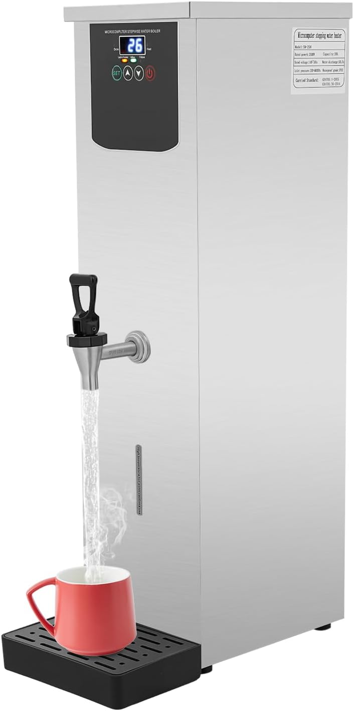 3000W Commercial Hot Water Dispenser, 30L Electric Water Boiler 13.2Gal/H Countertop Hot Water Machine with Step Heating & 24H Timer, 86-206°F Temperature Control for Restaurant, Home, Boba Tea