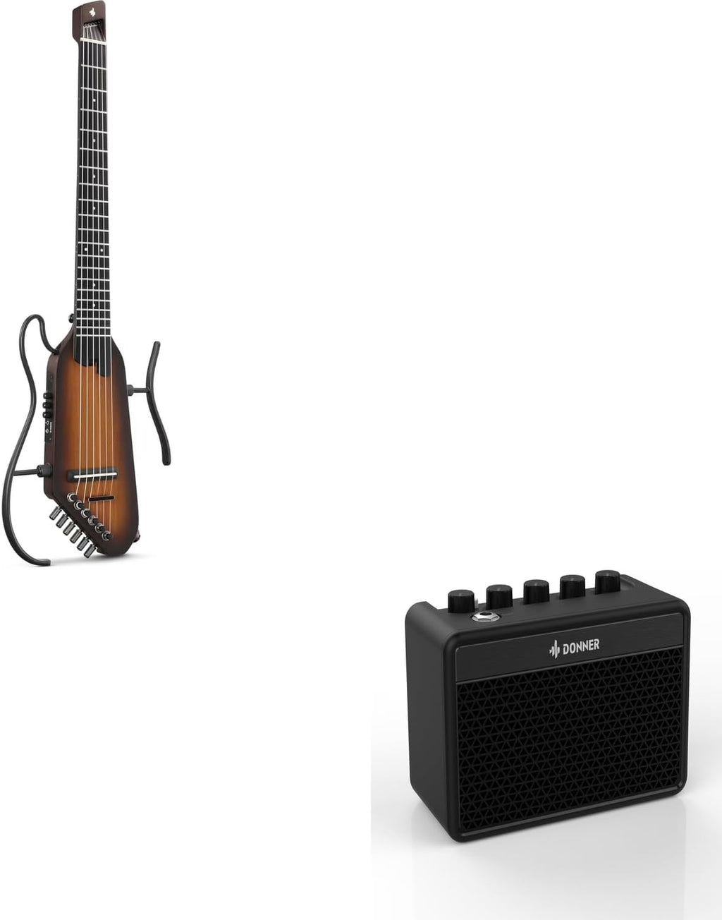 Acoustic-Electric Nylon String Guitar– Ultra-Lightweight Travel Guitar, Sunburst and Mini Guitar Amp Small Electric Amplifier 5W Portable