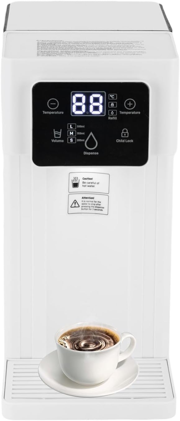 3L Instant Hot Water Dispenser, 1500W Countertop Water Filter with Safety Lock, Quick Heating Water Cooler for Kitchen, Office, RV, Bedroom & Living Room (White)