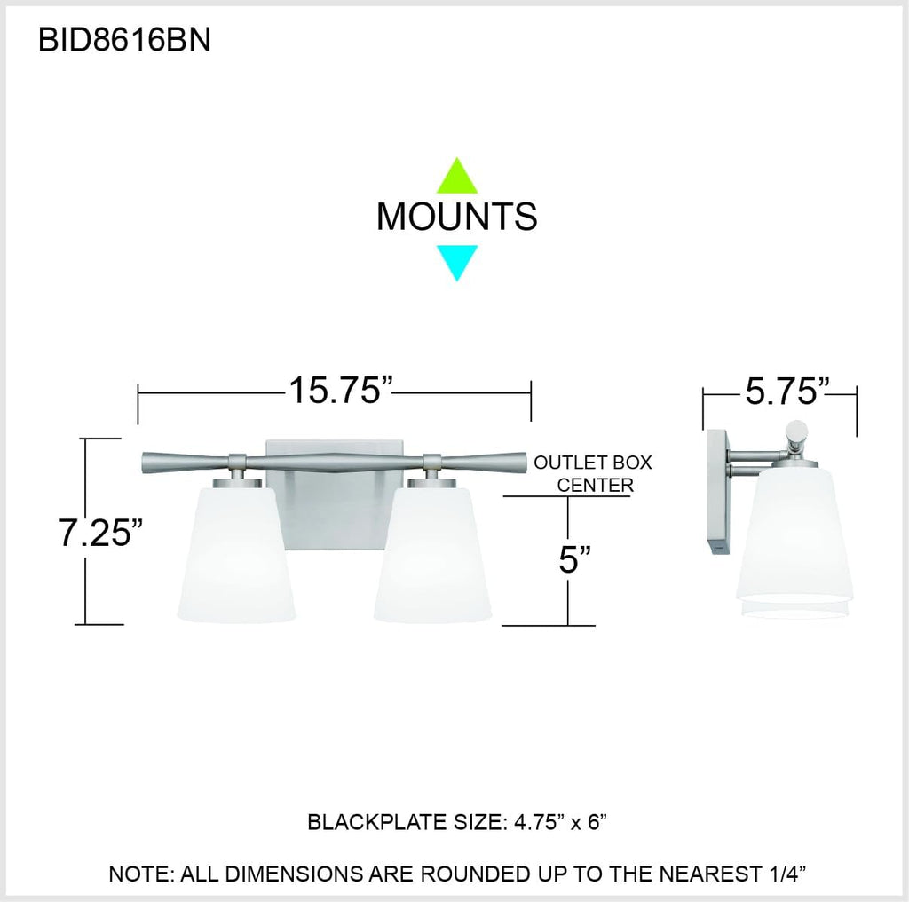 Quoizel Brindley Bath Vanity Lights, 16 Inch 2-Light Brushed Nickel Transitional Bathroom Lighting Fixtures Over Mirror, Opal Etched Glass Shades, Wall Mount Light for Bathroom