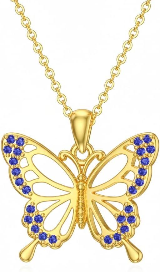 DOVRAN Real Solid Gold Birthstone Butterfly/Dragonfly/Bee/Hummingbird Necklace for Women Yellow Gold Animal Pendant for Christmas Dainty Jewelry Birthday Gifts for Mom Wife