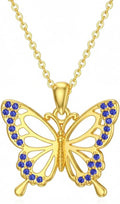 DOVRAN Real Solid Gold Birthstone Butterfly/Dragonfly/Bee/Hummingbird Necklace for Women Yellow Gold Animal Pendant for Christmas Dainty Jewelry Birthday Gifts for Mom Wife