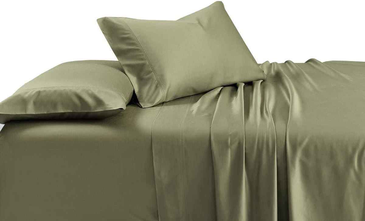 Solid 600-Thread-Count, Viscose Derived from Bamboo, Super Soft and Cool Bed Sheets Set (Twin Extra Long-XL, Sage)