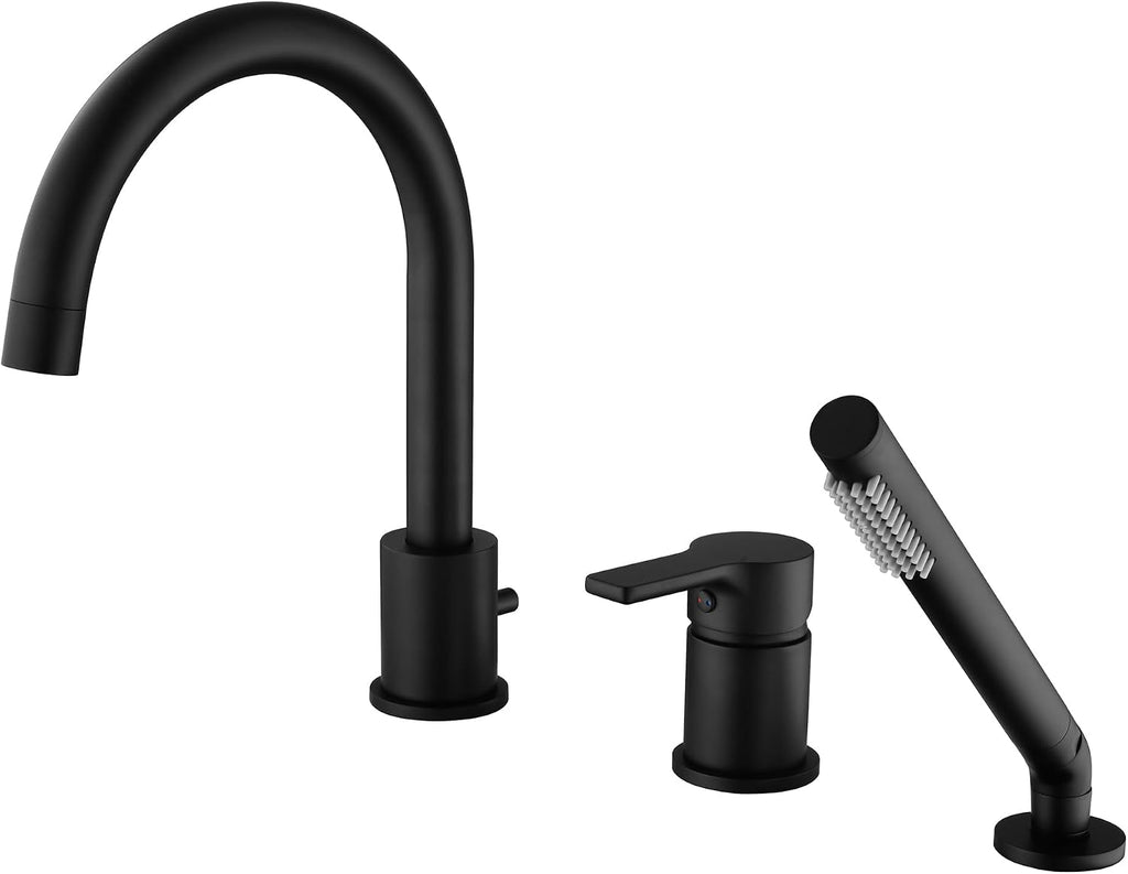 SUMERAIN Matte Black Roman Tub Faucet 3 Holes Deck Mount Bathtub Faucet with Handheld Shower Sprayer