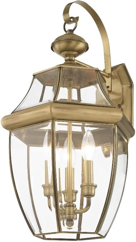 Livex Lighting 2351-91 Outdoor Wall Lantern with Clear Beveled Glass Shades, Brushed Nickel