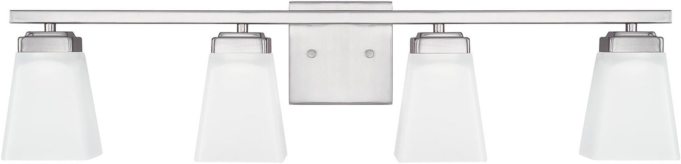 HomePlace by Capital Lighting 114441BN-334 Baxley Modern Soft White Glass Bathroom Vanity Wall Light, 4-Light 400 Total Watts, 7' H x 31' W, Brushed Nickel