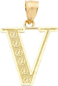 LoveBling 10K Yellow Gold Diamond Cut A to Z Alphabet Initial Letter Charm Necklace Pendant (Small Size)