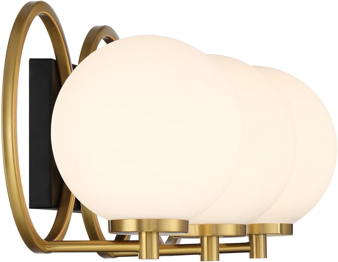Savoy House 8-6180-3-143 Alhambra Vintage Mid-Century Modern Soft Frosted Glass Orb Bathroom Vanity, 3-Light 180 Total Watts, 8' H x 25' W, Matte Black & Warm Brass