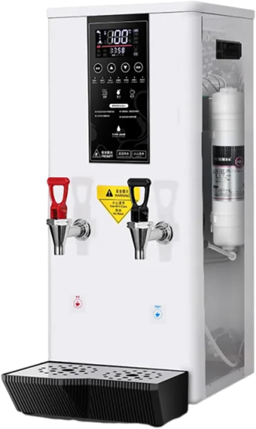 45l Commercial Hot Water Dispenser, Stainless Steel, with LCD Display, Adjustable Time and Temperature, Automatic Water Supply, Suitable for Cafes and Dessert Shops,White-220V
