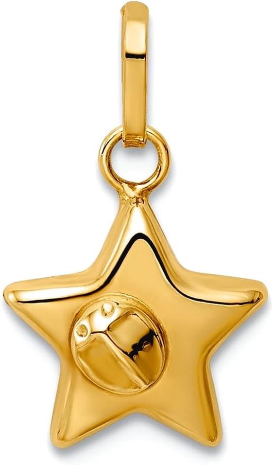 14k Solid Yellow Gold Ladybug a Star Charm Pendant Necklace for Women