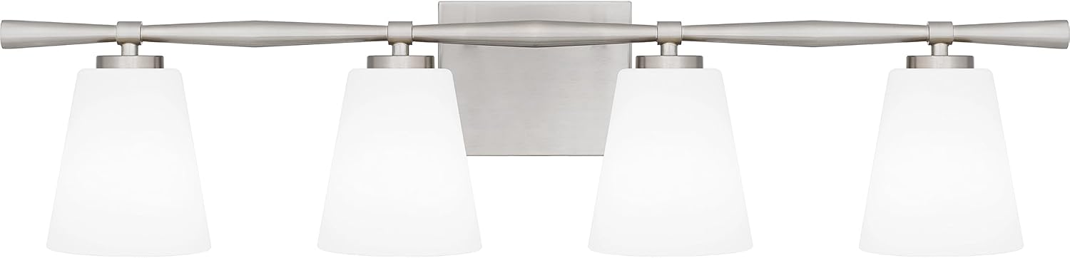 Quoizel Brindley Bath Vanity Lights, 31 Inch 4-Light Brushed Nickel Transitional Bathroom Lighting Fixtures Over Mirror, Opal Etched Glass Shades, Wall Mount Light for Bathroom