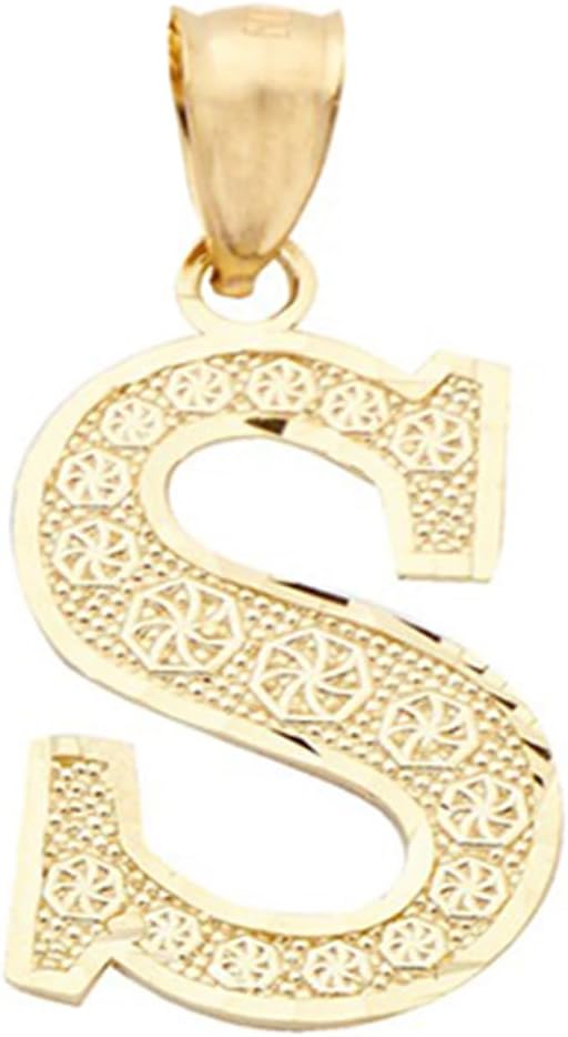 LoveBling 10K Yellow Gold Diamond Cut A to Z Alphabet Initial Letter Charm Necklace Pendant (Small Size)