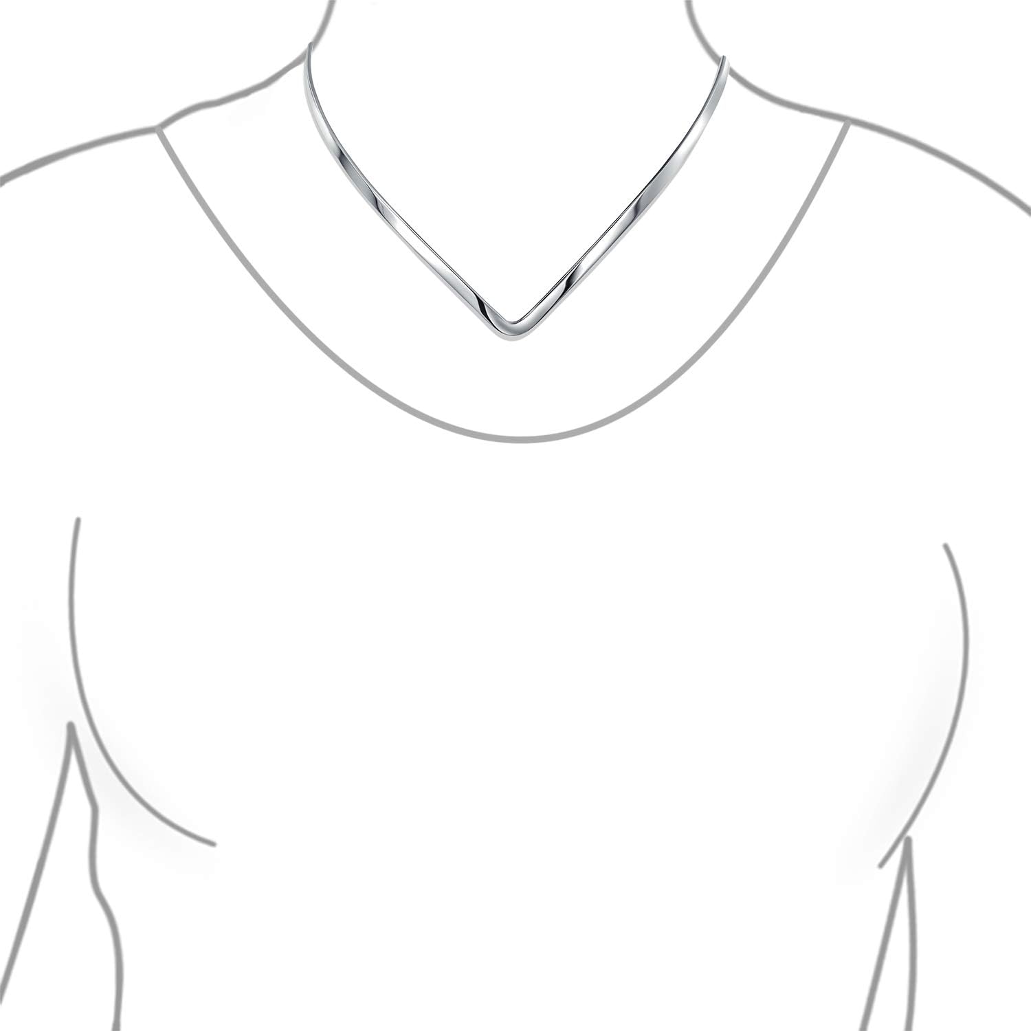 Bling Jewelry Basic Simple Slider Choker V Shape Collar Statement Necklace For Women .925 Silver Sterling Add Your Pendant 3.5MM