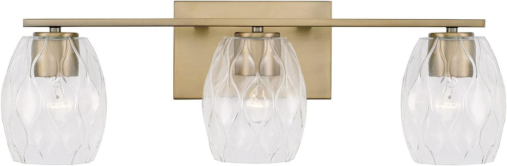 Capital Lighting 145331AD-525 Lucas Transitional Wavy Embossed Glass Vanity Lights for Bathroom, 3-Light 300 Total Watts, 8' H x 24' W, Aged Brass
