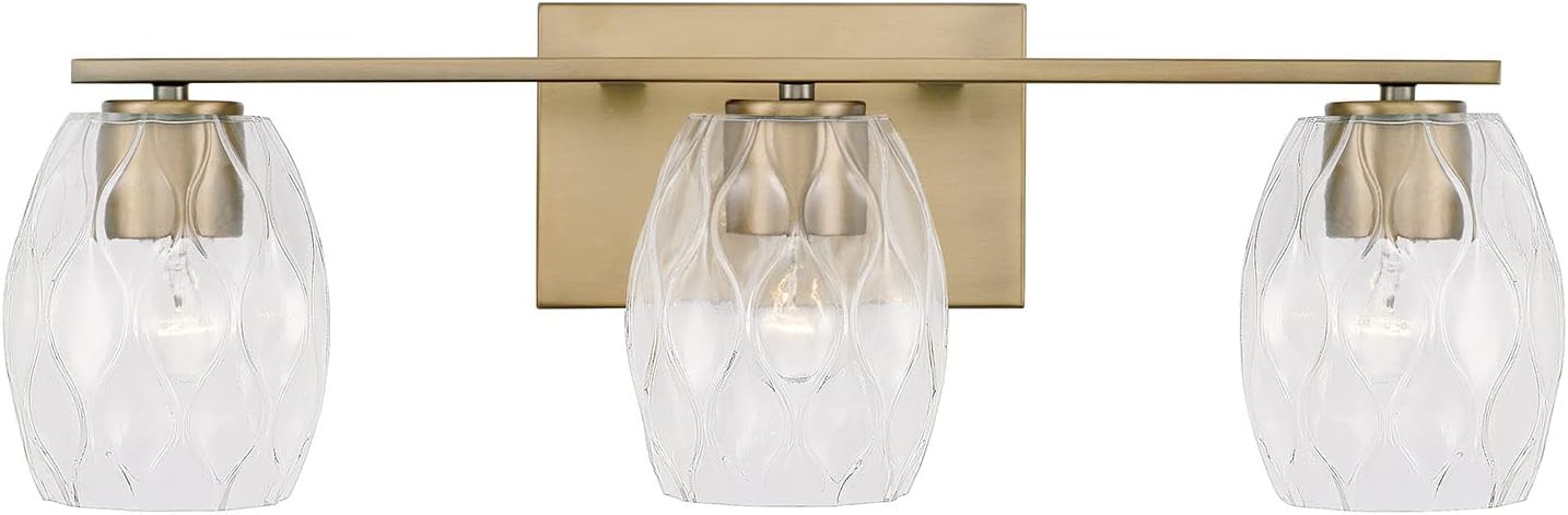 Capital Lighting 145331AD-525 Lucas Transitional Wavy Embossed Glass Vanity Lights for Bathroom, 3-Light 300 Total Watts, 8' H x 24' W, Aged Brass