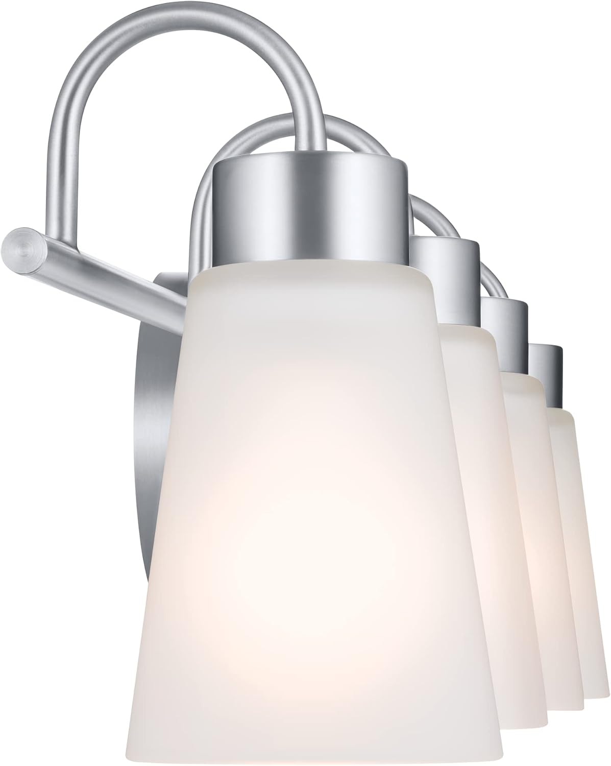 Kichler Erma 4-Light Bathroom Vanity Light Fixture with Satin Etched Glass Shades, Brushed Nickel Wall Mount over Mirror Lighting for Bathroom Vanity (32.5' x 8.5' x 6'), 55127NI