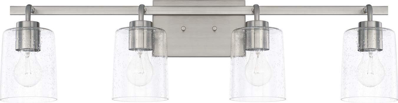 HomePlace Lighting 128541BN-449 Greyson Urban/Industrial Clear Seeded Glass Bathroom Vanity Wall Light, 4-Light 400 Total Watts, 9' H x 34' W, Brushed Nickel