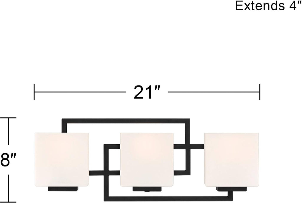Possini Euro Design Lighting on the Square Modern Wall Mount Light Matte Black Aluminum Hardwired 21' 3-Light Fixture Opal Glass Shade for Bathroom Vanity Mirror House Living Room Home Hallway