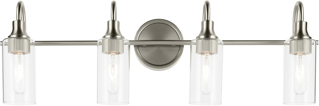 Kichler Kavi 31.5' 4-Light Bathroom Vanity Light Fixture with Clear Glass in Brushed Nickel, Damp Rated Modern Wall Mount for Powder Room Over Mirror (31.5' W x 10' H), 55212NI