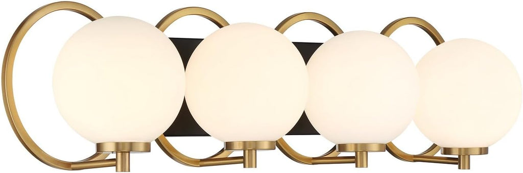 Savoy House 8-6180-4-143 Alhambra Art Deco Style Soft Frosted Glass Orb Bathroom Vanity Light, 4-Light 240 Total Watts, 8'' H x 33'' W, Matte Black & Warm Brass