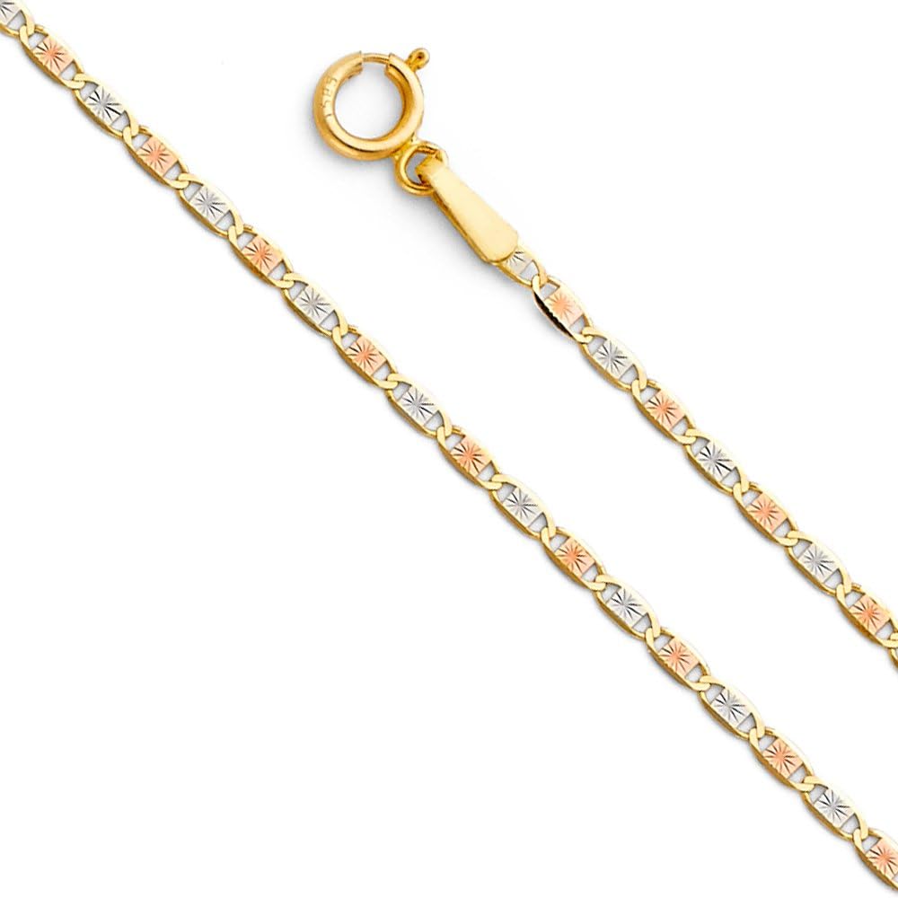 Ioka 14K Yellow Gold Our Lady of Guadalupe Cubic Zirconia CZ Charm Pendant with 1.5mm Valentino Chain Necklace