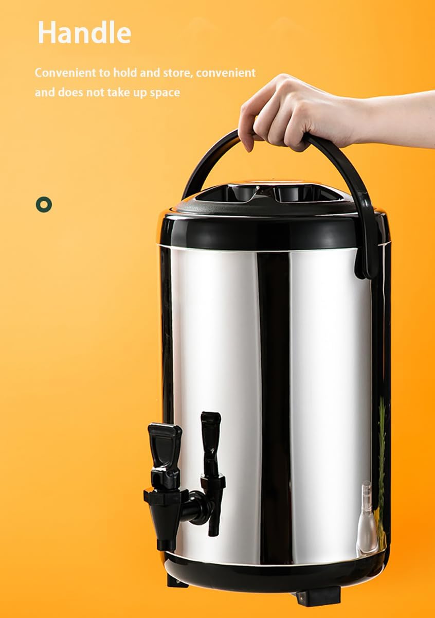 Commercial Stainless Steel Milk Tea Bucket,Drink Dispenser for Party,Suitable for hot Water, Tea, Coffee, Milk, Juice,Heat Preservation,14L