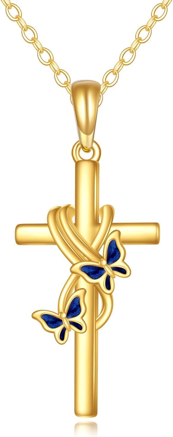 KECHO 14k Real Gold Cross Jewelry Gifts for Mother Grandma Sister Cross Pendant Necklace for Women