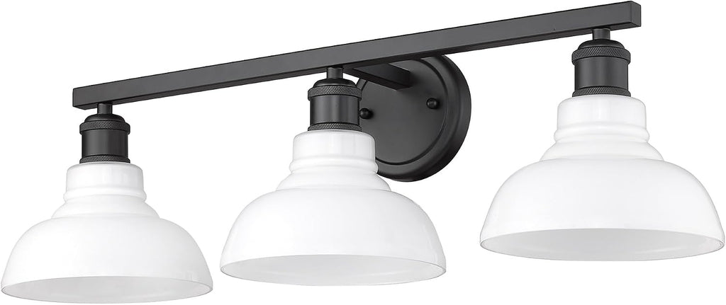Golden Lighting Yep Carver 3-Light Vanity in Matte Black and Vintage Milk Glass