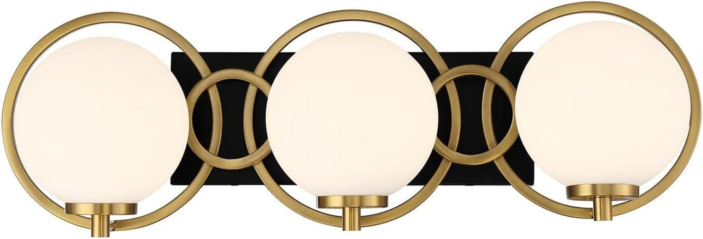 Savoy House 8-6180-3-143 Alhambra Vintage Mid-Century Modern Soft Frosted Glass Orb Bathroom Vanity, 3-Light 180 Total Watts, 8' H x 25' W, Matte Black & Warm Brass