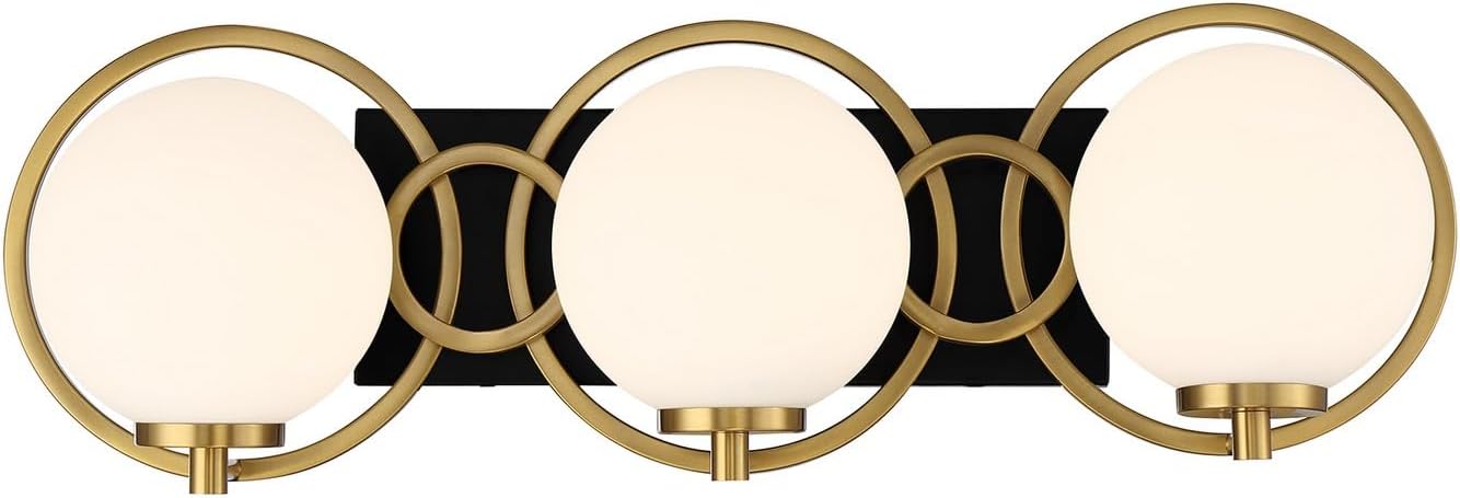 Savoy House 8-6180-3-143 Alhambra Vintage Mid-Century Modern Soft Frosted Glass Orb Bathroom Vanity, 3-Light 180 Total Watts, 8' H x 25' W, Matte Black & Warm Brass