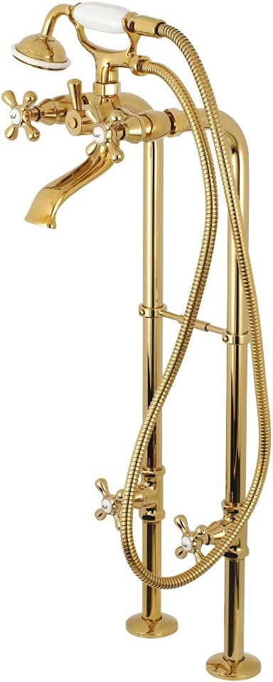 Kingston Brass CCK266K2 Kingston Freestanding Tub Faucet with Supply Line and Stop Valve, Polished Brass
