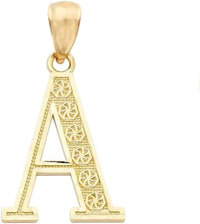 LoveBling 10K Yellow Gold Diamond Cut A to Z Alphabet Initial Letter Charm Necklace Pendant (Small Size)